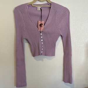 Sincerely Jules Lavender Ribbed Cropped Cardigan Size Small